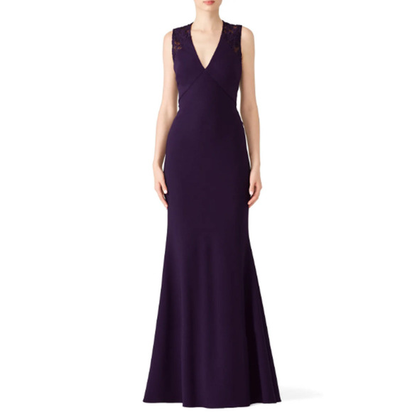JS Collection Eggplant Ottoman Gown V-neckline Sleeveless Lace Maxi 10 - Picture 2 of 16